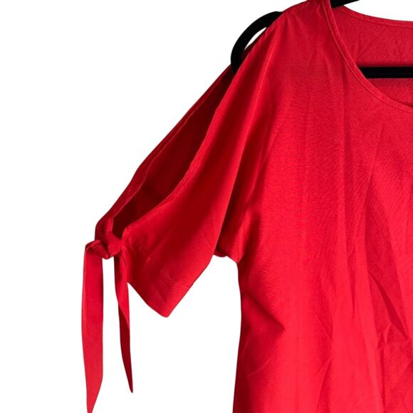 NWOT Womens Shift Tie Sleeve Round Neck Mini Dress Red Medium Casual Comfort - Picture 5 of 7